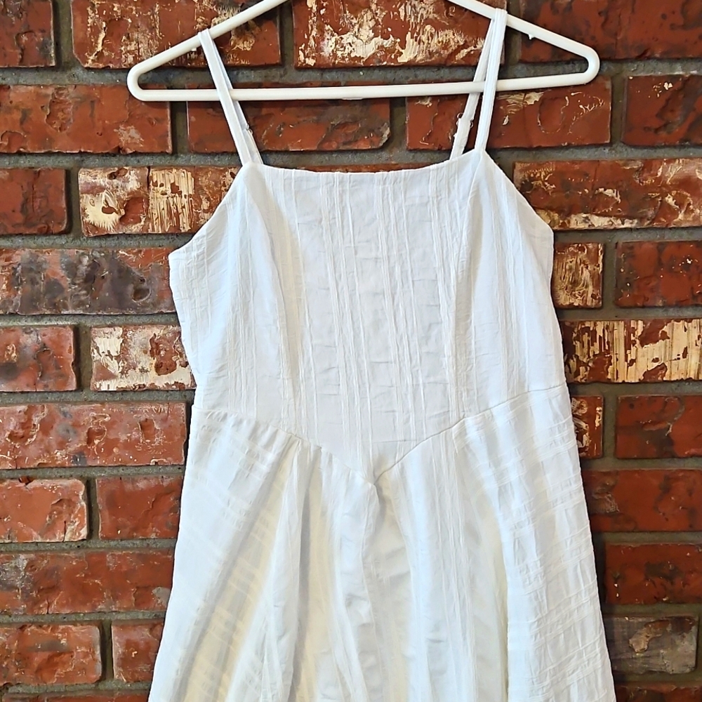 Square Neck Wide Strap Cotton Cami Dress - White.